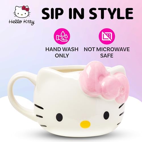 Silver Buffalo Sanrio Hello Kitty Pink Bow, 3D Sculpted Mug, 20oz