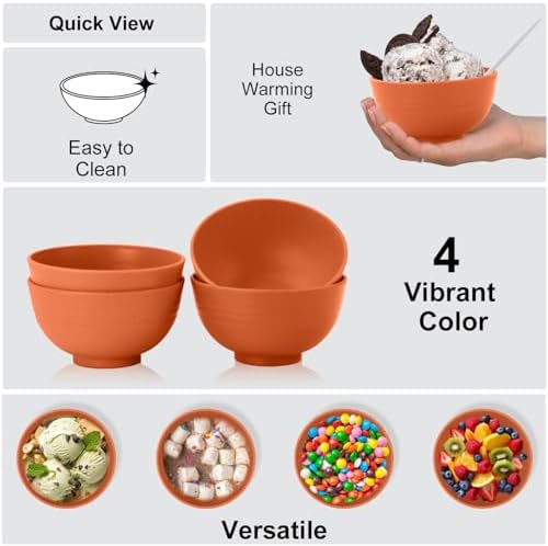 Wrova wheat straw small bowls 10oz set of 8 - Unbreakable Dessert Bowls - Mini Bowl Sets for Ice Cream,Snack and Fruits - Microwave & Dishwasher Safe Appetizer Bowls. Orange