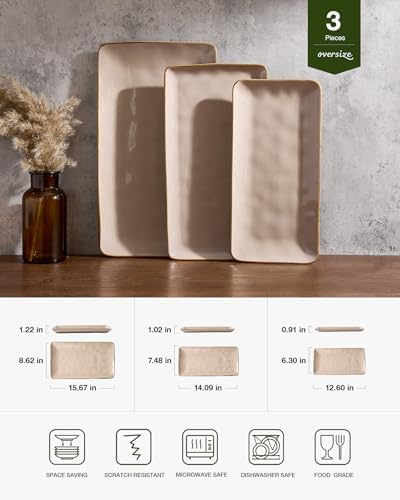 Famiware Serving Platters Set of 3 Sizes - Rectangular, Cinnamon Brown