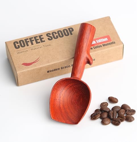 Padauk Coffee Scoop,Wooden Coffee Bean Measuring Spoon,10g Capacity,Natural Wood Coffee Scoop for Tea,Sugar & Powder,Rustic Kitchen Gift for Coffee Lovers