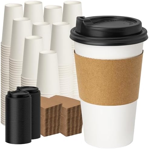 YEEHAW 16 oz 500 Pack Disposable Coffee Cups with Lids & Sleeves