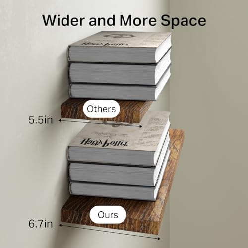 BAYKA Rustic Brown Floating Shelves 22.5in, Set of 2, Wall Mount Wood Shelf