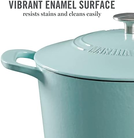 MARTHA STEWART Gatwick 7-Quart Enamel Cast Iron Dutch Oven – Martha Blue – Durable Heavy-Duty Dutch Oven for Slow Cooking, Braising & Baking