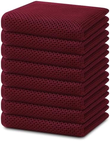 Homaxy 100% Cotton Waffle Weave Kitchen Dish Towels 8-Pack, Burgundy