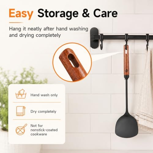 WANGYUANJI Chinese Iron Wok Spatula, Traditional Metal Wok Shovel with Wooden Handle, Stir Fry Turner for Carbon Steel, Cast Iron and Iron Woks, Hand Wash Only