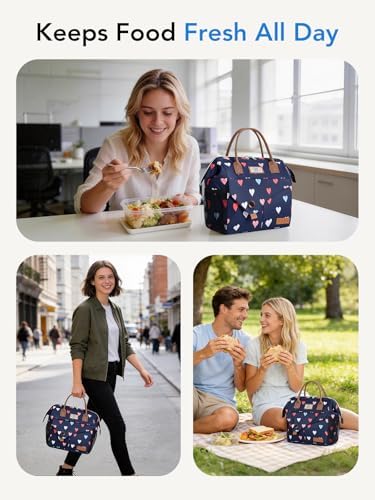 Lekesky Insulated Lunch Bag Portable Lunch Bag for Work-11L, Hearts Print
