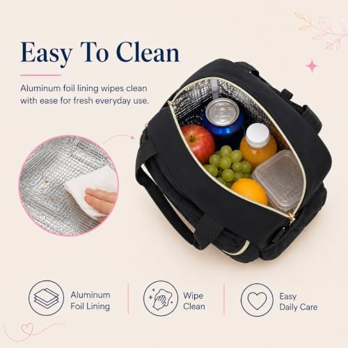 Bluboon Lunch Box for Women Cute Lunch Bag Reusable Insulated Lunch Bags Large Capacity Lunchbox Cooler for Work Picnic or Travel Gifts (Large Bow Solid Black, 10 x 7.5 x 8 inches)