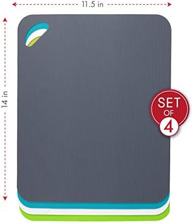 Dexas Heavy Duty Cutting Board Grippmat, Flexible Cutting Boards for Kitchen, Set of 4, Non Slip Plastic Board Cutting Mat 11.5 by 14 inches, Gray, Turquoise, White, Green Set Kitchen Gadgets