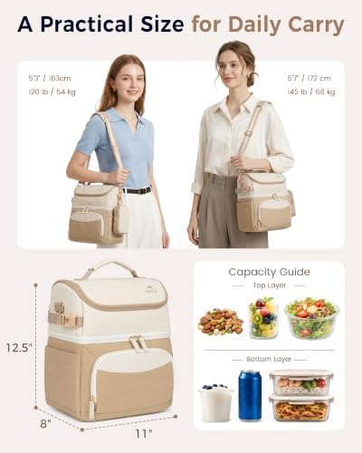 MATEIN HER Double Decker Lunch Bag with Ice Pack, Large Insulated Lunchbox