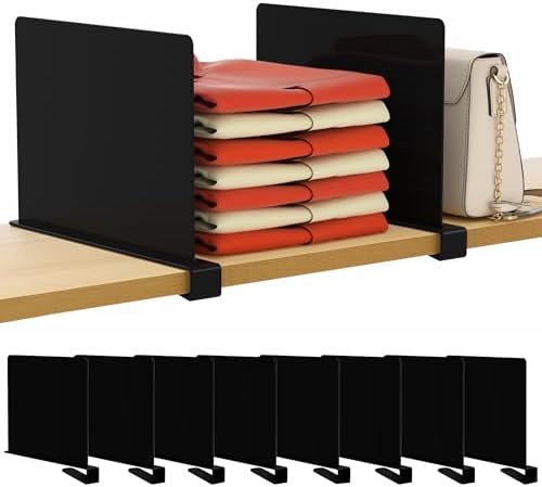 HBlife 8 Pack Black Shelf Dividers, Vertical Purse Organizer for Closet Perfect for Sweater, Shirts, Handbags in Bedroom and Kitchen, Adjustable Acrylic Bookshelf for Organization