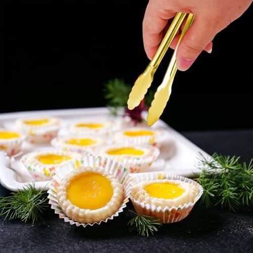 8PCS Gold Metal Tongs, 9" Stainless Steel Serving Tongs, Small Kitchen Accessories for Appetizer, Ice, Sugar Cube, Salad, Toaster, Desserts (Gold, 9 INCH)