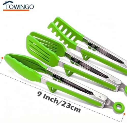 9" Kitchen Tongs for cooking with Silicone Tips, Salad Tongs, Light Green
