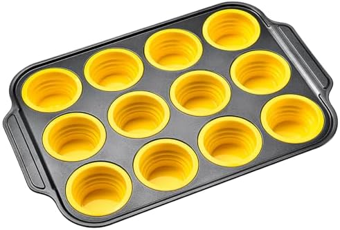 12 Cups Silicone Muffin Pans for Baking with Metal Frame, Egg Bite Molds, Cupcake Pans Regular Size, Muffin Tins Easy to Pop Nonstick Non Toxic Bakeware for Oven Dishwasher Safe