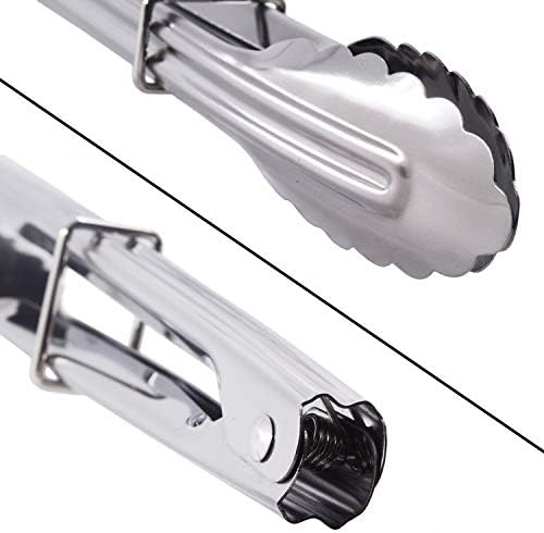 HINMAY Mini Stainless Steel Food Tongs with Silding Rings 7-Inch, Set of 6