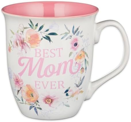 Christian Art Gifts White and Pink Floral Ceramic Coffee Mug – 14 oz. Lead & Cadmium-free Inspirational Scripture Coffee & Tea Mug for Mothers with Encouraging Words: Best Mom & Bible Verse: Num. 6:24