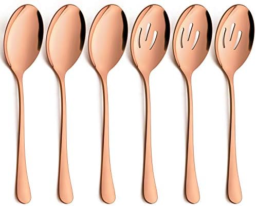 LIANYU 6-Piece Large Copper Serving Spoons, Rose Gold Serving Utensil Set