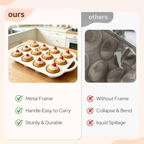 2 Pack Silicone Muffin Pans, 12 Cup Cupcake Pan with Metal Reinforced Frame