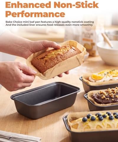 Bake Choice 4 Pack Mini Loaf Pans with 30PCS loaf liners
