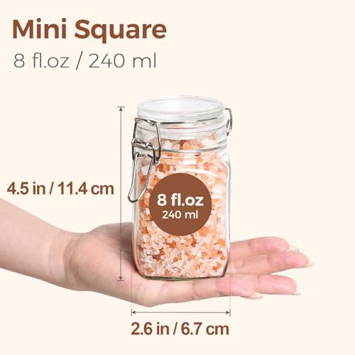 ComSaf Square Glass Spice Jars 8 oz 12 Pack with Labels and Funnel Set