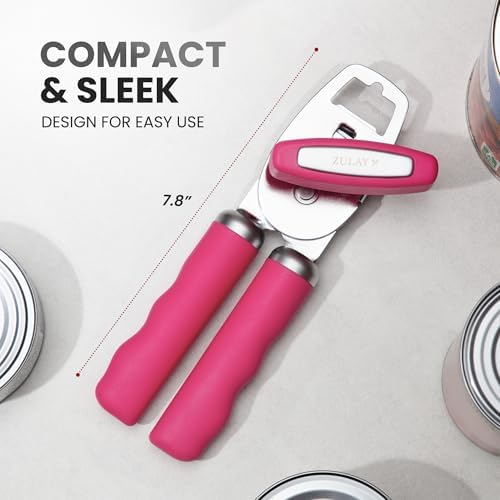Zulay Kitchen Manual Can Opener Heavy Duty Patented Stainless Steel, Berry