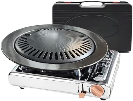 Detachable Grill Pan & Gas Stove Combo with Safety Auto-Eject | Portable Suitcase Design for Camping, Tailgating, Picnics, Indoor/Outdoor Cooking & Hot Pot