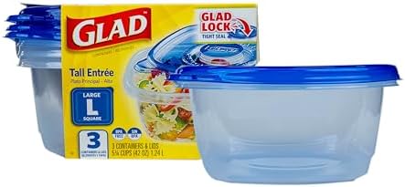 Glad GladWare Tall Entree Containers, Large Square, 42 oz - 3 Count (Pack of 6)