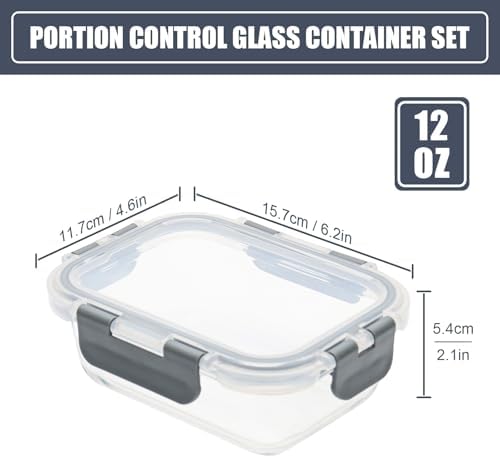 6pack 12oz Small Glass Meal Prep Containers with Airtight Lids
