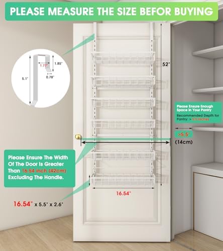 Mefirt Over The Door Pantry Organizer, Wall Mount Spice Rack 6-Tier White