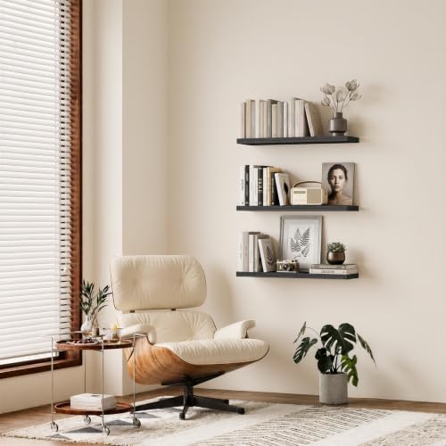 BAYKA Black Floating Shelves 35.4in, Set of 3, Wall Mounted for Wall Decor
