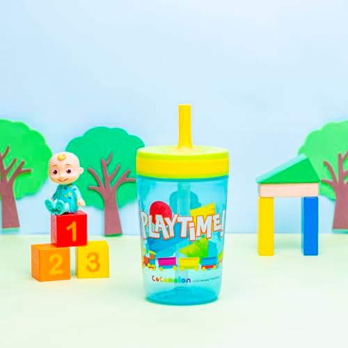 Zak Designs 15oz Cocomelon Kelso Tumbler Set, Leak-Proof Screw-On Lid with Straw Made of Durable Plastic and Silicone, Perfect Bundle for Kids