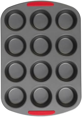 GoodCook MegaGrip 12-Cup Muffin Pan with Silicone Grip Handles Perfect for Cupcakes Durable Heavy-Gauge Steel Construction Scratch-Resistant Nonstick Coating, 15.5x10.5-Inch, Gray