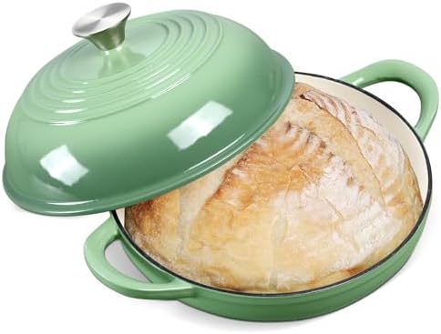 Enameled Cast Iron Dutch Oven for Bread Baking, 6 Qt Sourdough Dutch Oven With Lid, Cast Iron Bread Oven with Dome Lid (Pistachio Green)