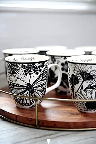 Karma Gifts 14 oz Black and White Boho Mug Sugar Skull - Cute Coffee and Tea Mug - Ceramic Coffee Mugs for Women and Men
