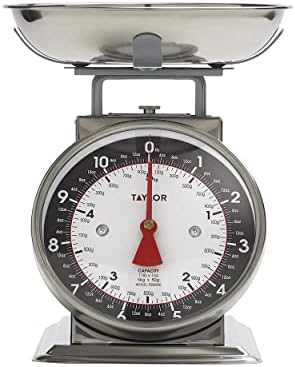Taylor Mechanical Kitchen Food Scale with Bowl, Weighs Up to 11lbs, Measures in Grams and Ounces, Analog Cooking Scale for Baking, Black and Silver (Pack of 2)