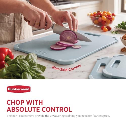 Rubbermaid 3pc Reversible Wheat Fiber Cutting Board Set | BPA Free Non Toxic Cutting Boards for Kitchen – Dishwasher Safe, Non-Slip Corners & Lightweight | For Meat, Veggies & Fruits - Alice Blue