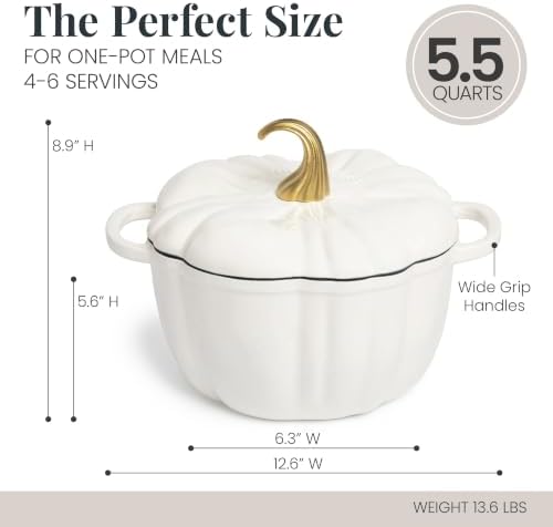 Larder & Vine 5.5 qt Pumpkin Enameled Cast Iron Dutch Oven Pot, White
