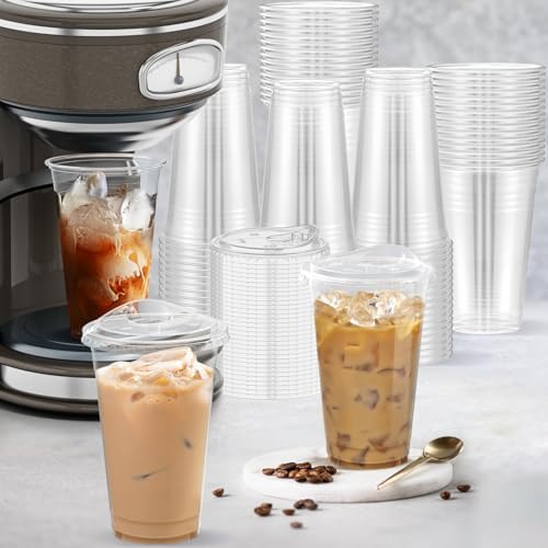 Dealusy 100 Pack - 20 oz Clear Plastic Cups with Sip Lids
