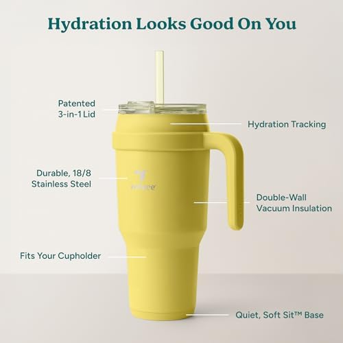Reduce 40 oz Stainless Steel Tumbler with Handle - Dual-Wall Vacuum Insulated Travel Mug, Sweat-Proof Lid & Reusable Straw - Keeps Drinks Cold for 24 Hrs, Fits Cupholders, Dishwasher Safe -Pina Colada