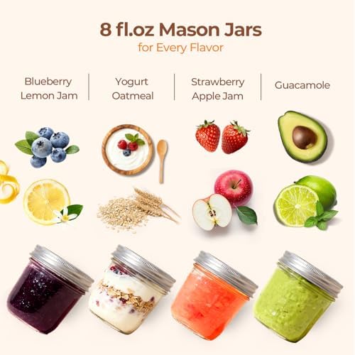 ComSaf 8 oz Wide Mouth Mason Jars Bulk Set, 12 Pack Small Jars with Lids