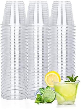 TashiBox 9 oz Disposable Plastic Cups, 100 Count, Crystal Clear
