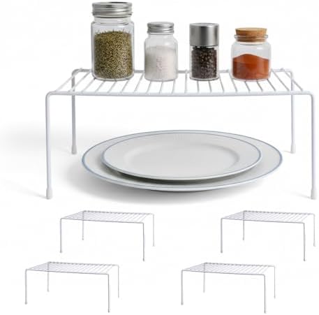 4-Pack Medium (13x8.5inch) Kitchen Organizer Rack, Kitchen Shelves for Spice Organization for Cabinet, Pantry Organizers and Storage, Spice Rack, Desk Organizer, White