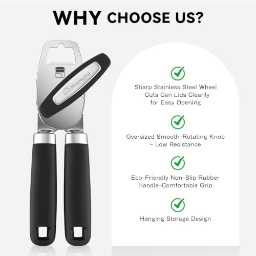 NileHome Smooth Edge Manual Can Opener, Sharp Steel Wheel Senior Friendly