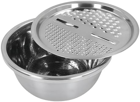 Multifunctional Stainless Steel Basin, Germany 3 In 1 Grater Strainer Vegetable Cutter with Drain Basket Salad Maker Bowl for Kitchen 10.5 inch