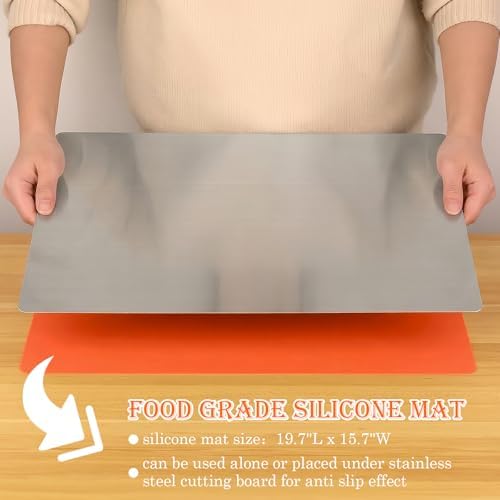HUAKENER Large Stainless Steel Cutting Boards for Kitchen with Silicone Mat