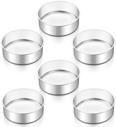 TeamFar 6 Inch Cake Pan, 6 Pcs Stainless Steel Round Baking Cake Pans Set