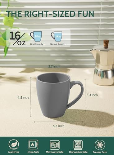 Sweese Porcelain Mugs - 16 Ounce (Top to the Rim) for Coffee, Tea, Cocoa, Set of 4, Neutral Colors