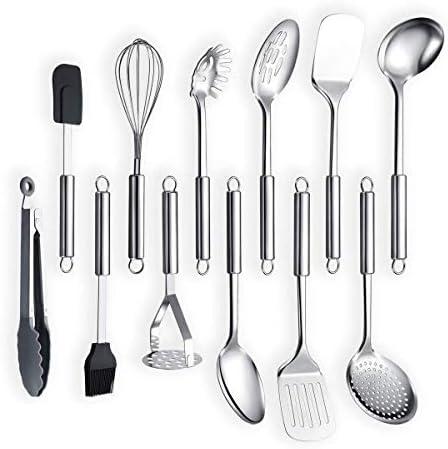Berglander Cooking Utensil Set 12 Piece Stainless Steel Kitchen Tool Set, Include Cooking Spoon, Spatula, Whisk, Cooking Tong and etc (12 Pieces)