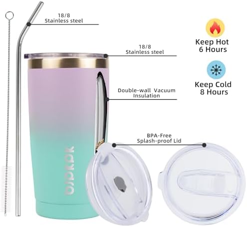 BJPKPK 20 oz Coffee Tumbler with Lid & Straw, Insulated Stainless Steel Mug