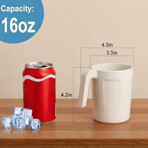 Wheat Straw Cups 16 OZ, Unbreakable Coffee Cups Set of 6 - White