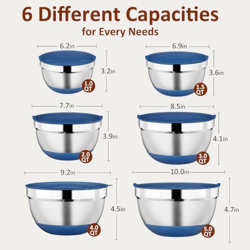 9 Pack Mixing Bowls with Airtight Lids & Grater Attachments, Blue
